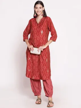 Women Pink Geometrical Printed Kurta With Harem Pant