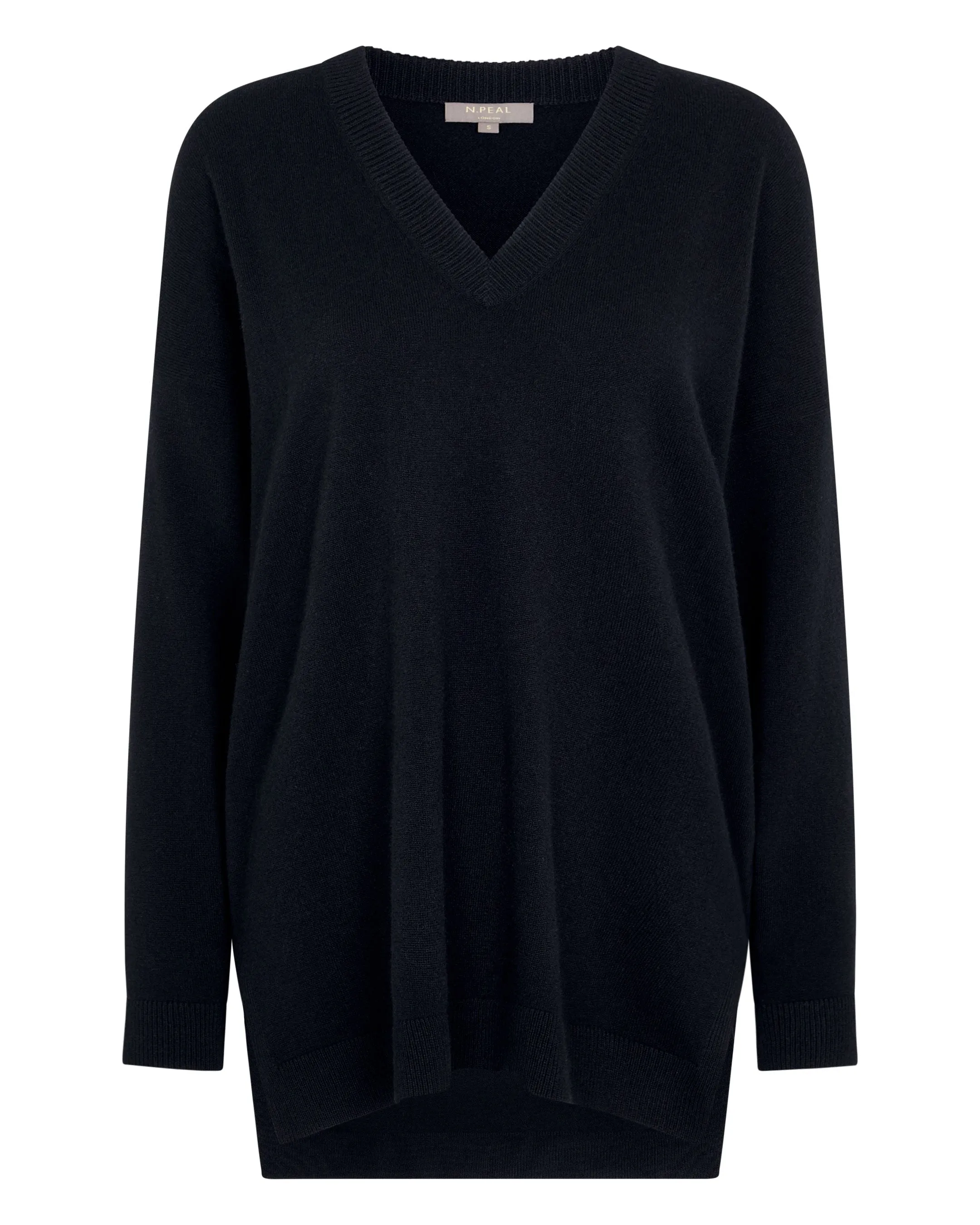 Women's Longline V Neck Cashmere Sweater Navy Blue